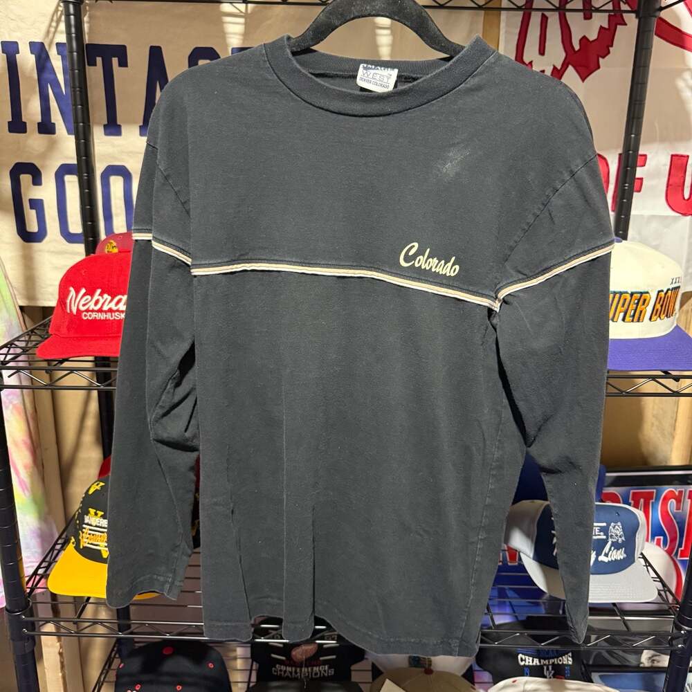 Vintage Image West Denver Colorado Long Sleeve Shirt with Striped Detail